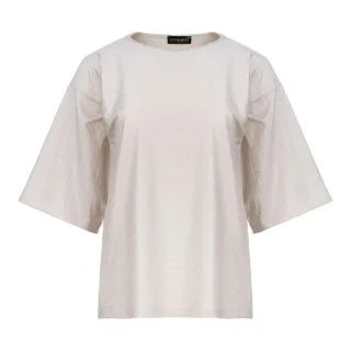 Übergroßes T-Shirt aus Jacquard-Baumwollmischung mit ellbogenlangen Ärmeln