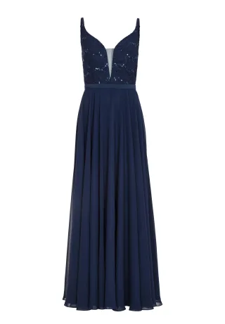 SWING - Spitzenkleid mit nachhaltigem Chiffon-Rock navy - Gr. - 46