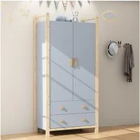 Merax Kinderkleiderschrank Kinder-Kleiderschrank mit 2 Türen, 2 Schubladen, Kleiderstange (1-St., Stauraum für Kinderzimmer) Landhausstil Kleiderschrank, 90×45×180cm