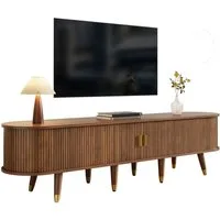 Merax Lowboard im Landhausstil mit Rattan-Schiebetür in Walnussoptik (1 St., 175 L x 38 B x 45 H), TV-Schrank mit offenen Fächern, Schubladen & Stauraum, Fernsehtisch