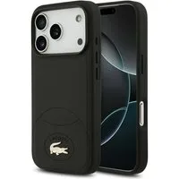 Lacoste Handyhülle Bliss MagSafe Hülle iPhone 17 Pro Kunstleder Schwarz Logo Metall 6,3 Zoll, Kantenschutz