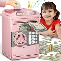 LA CUTE Spardose Elektronische Passwort-Sparschwein für Kinder Roségold Tresor, (Elektronische Spardose für Kinder ab 3 Jahren, Spardose mit Code, Ton, Münzschlitz – ohne Batterien), Kinderspardose mit Code, Geldeinzug & Sound in Roségold