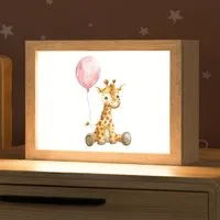 OnlyWow Nachttischlampe Lightbox Giraffe - Baby - Tiere - Rosa Luftballon - Mädchen, Dimmbar, Farbwechsel, LED, Warmweiß, Kaltweiß, Neutralweiß Einstellbar, Nachtlicht, Kinder- und Babyzimmer, Dimmbar, mit Kabel, Tischleuchte