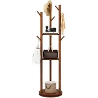 COSTWAY Kleiderständer, drehbar, Holz, mit 3 Ablagen & 9 Haken, 167cm