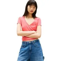 Tommy Jeans Kurzarmshirt TJW SLIM ESSENTIAL RIB V SHORT SLEEVE mit gerippter Struktur, V-Ausschnitt, Slim Fit