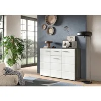 Home affaire Sideboard Rumba, Breite 120cm, in Rauchsilber Nachbildung/Weiß Hochglanz, Kommode, Sideboard, Schrank
