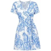 ITALY VIBES Cocktailkleid - gemustertes Sommerkleid - Wickelkleid tailliert - blau ONE SIZE / Einheitsgröße = passt hier Gr. 34 - L / XS - L