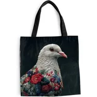 MuchoWow Shopper Taube - Blumen - Weiß - Schwarz, Handtasche, Damen und Herren, Schultertasche, Umhängetasche, Tote Bag