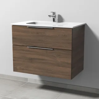 Sanipa 3way Keramik-Set Design Keramik-Waschtisch und Unterbau mit 2 Auszügen, Eiche-Arizona UM48080
