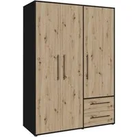FORTE Kleiderschrank Mokkaris, Garderobe, zeitloses Design, 3 Türen, Made in Europe (B/H/T ca. 144x200x59cm) Zwei Schubladen, schwarze Stangengriffe, Stauraum, auch in Schwarz