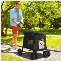 PawHut Hundebuggy Hundewagen, Katzenbuggy, mit Seitentaschen, Netzfenster, (Hundetrolley, 1-tlg), für kleine und mittelgroße Hunde bis 20 kg, Oxford-Gewebe, Schwarz