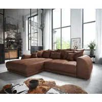 DELIFE Ecksofa Violetta, Lederimitat Braun 300 x 220 cm Recamiere variabel