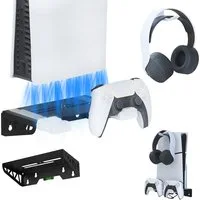 Toomoke Wall Mount Wandhalterung PS5 Slim mit Lüfter mit Controller-Ladegerät Controller-Ladestation (Controller-Ladegerät für PS5, Ladestation PS5 mit Kopfhörerhalterung)