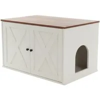 relaxdays Indoorhütte Katzenschrank für Katzenklo, Weiss-braun