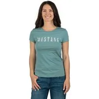 MUSTANG T-Shirt Damen Logo Printshirt Alexia C Logo Slim Fit (1-tlg) Basic Kurzarm Tee Shirt mit Rundhalsausschnitt aus 100% Baumwolle