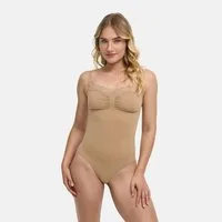 cfab (creamy fabrics) Shaping-Body Bodysuit Sculpting Shapewear mit Lace-Beige-XL (1-tlg)