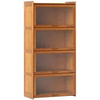 COSTWAY Bücherregal, mit Acryltüren, Vitrinenschrank Bambus mit 4 Fächern