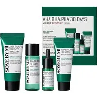 Some By Mi Hautpflege-Set AHA BHA PHA 30 Days Miracle AC SOS Kit – Gesichtspflegeset für unreine ölige Haut – 4-Step Routine mit Cleanser, Toner, Serum & Cream in Mini-Größen