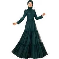 Modavitrini Abendkleid Tüllkleid mit Rüschenrock Hijab Kleid Abiye Abaya Maxikleid Mehrlagiger Tüllrock, eleganter Maxischnitt, blickdichtes Unterkleid
