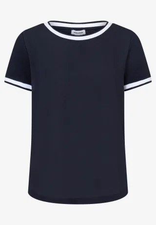 MORE & MORE - Blusenshirt mit Kontrastabschlüssen blau - Gr. - 42