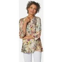 GOLDNER Print-Shirt Printshirt mit floralem Muster Viskosebluse mit Biesen, Rundhals mit V-Ausschnitt und Langarm