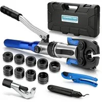 XERSEK Rohrzange 80kN Offenen-Krönbacken Presszange Hydraulische Rohrpresszange, Set 14-tlg., Presswerkzeug mit TH/V-Pressbacken und Rohrschneider, für Edelstahl, Kupfer, PEX & Verbundrohre, 12–32 mm