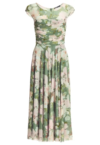SWING - Cocktailkleid aus Mesh mit geraffter Korsage khaki green/multi - Gr. - 38