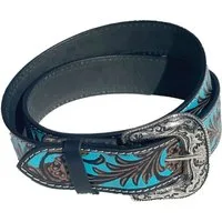 Westernlifestyle Ledergürtel Ledergürtel „Turquoise Blossom“ Westerngürtel Leder – florales Muster