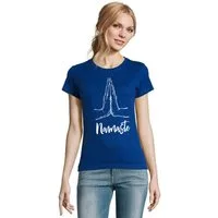 Blondie & Brownie T-Shirt Namaste Damen T Shirt Baumwolle Achtsamkeit Slim Fit Komfort Damen T Shirt Namaste Print Baumwolle Rundhals Slim Fit Freizeit
