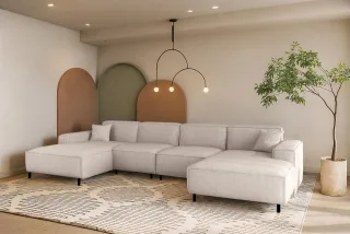 Wohnlandschaft Sofa U-Form GLORIA in Stoff Artico Creme