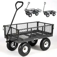 Sekey Bollerwagen Gartenwagen Gerätewagen Garten Plattformwagen mit Vollgummi-Luftreifen, 100 Liter – ECHT 300 KG Schubkarre mit abnehmbaren Seitenteilen
