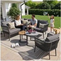 Merax Gartenlounge-Set Seil Balkonset, (6-tlg., Modulares Sofa Set aus Seil & Eisen, für Terrasse & Balkon), 6-Sitzer Gartenmöbel mit 2 Couchtische, Sitzbank, Sofa, Sessel, Hocker