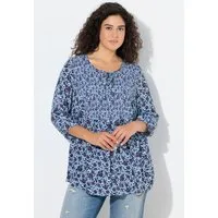 Ulla Popken Longbluse Smokbluse gemustert Rundhals 3/4-Arm Krepp