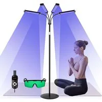 PRIISF Tageslichtlampe Bräunungslampe Solarium für Zuhause 460nm 490nm Blaues Licht Therapie, Tragbare, LED Gesichtssolarium für Gesicht und Körper Heimsonnenstudio, 5 Helligkeitsstufen, 3 Modi mit Verstellbarer Halterung, Schutzbrille, Verleiht eine