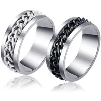 Eyecatcher Fingerring Anti Stress Ring mit drehbarer Kette schwarz oder silber Anxiety Ring