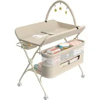 JEOBEST Wickeltisch Mobiler Baby Wickelkombi, 3 in 1 Wickeltisch Klappbar, (1-tlg) mit Sicherheitsgurt Aufbewahrungskorb und Kleiderstange