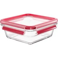 Emsa Aufbewahrungsbecher Clip & Close Glas, Glas, Polyprophylen (PP), (2-tlg), 0,8 Liter, quadratisch, Stapelkante, backofengeeignet, auslaufsicher