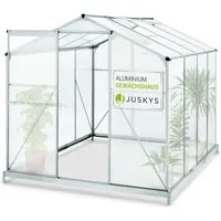 Juskys Gewächshaus GH250F1, BxTxH: 190 x 253 x 195 cm, 4 mm Wandstärke, 4,75 m², Dachfenster, stabile Aluminiumprofile, Hohlkammerplatten