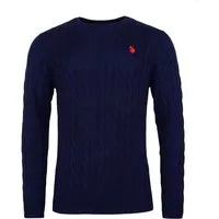 U.S. Polo Assn. Strickpullover Pullover Rundhals Feinstrick Zopfmuster (1-tlg)