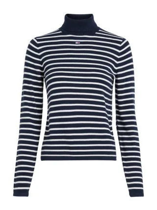 Tommy Jeans - Slim Fit Pullover mit Rollkragen blau/weiß - Gr. - XS