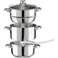 Haushalt International Entsafter Edelstahl Dampfentsafter Dampf-Saftkocher Fruchtentsafter, mit Edelstahl-Griffen und Glasdeckel