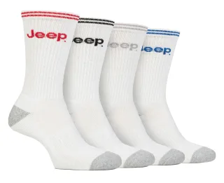 Herren Sport Crew Socken | Jeep | 4er Pack Baumwolle Laufsocken mit verstärkter Ferse und Spitze - Weiß