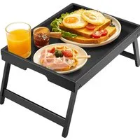 SURFOU Tabletttisch Bambus Betttablett Klappbar Frühstückstablett Laptoptablett (Klappbares Betttablett aus Bambus mit faltbaren Beinen und Tragegriffen – vielseitig als Frühstückstablett, Laptoptisch, Serviertablett und Sofatisch für Bett, Sofa und 