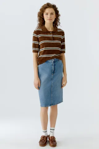 Oui - Polo Pullover brown white - Gr. - 38