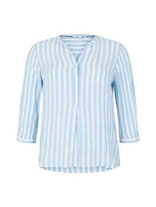Tom Tailor - Plus Size - Henleybluse mit Streifenmuster bleu white stripe - Gr. - 46