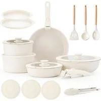 SEHAUSEU Pfannen-Set Topf-Set Kasserolle Bratpfanne mit abnehmbarer Griff, Antihaft,weiß, (19-tlg), 7-tlg.&19-tlg.