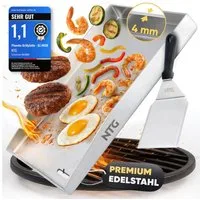 NTG Nutzfahrzeug Technik GmbH Grillplattenaufsatz Plancha Grillplatte Edelstahl 40×30cm Spachtel I Rostfrei+formstabil, Edelstahl