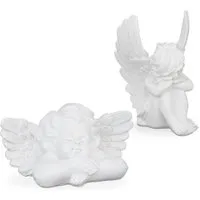 relaxdays Engelfigur Grabengel 2er Set, weiß