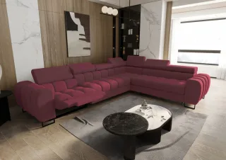 Ecksofa Schlafsofa BASTIEN RELAX in Stoff Gemma Bordeaux Ottomane Rechts