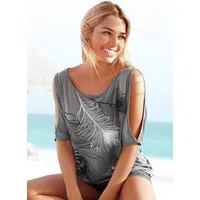LASCANA Strandshirt mit Schlitzen an den Ärmeln, Kurzarmshirt, schulterfrei